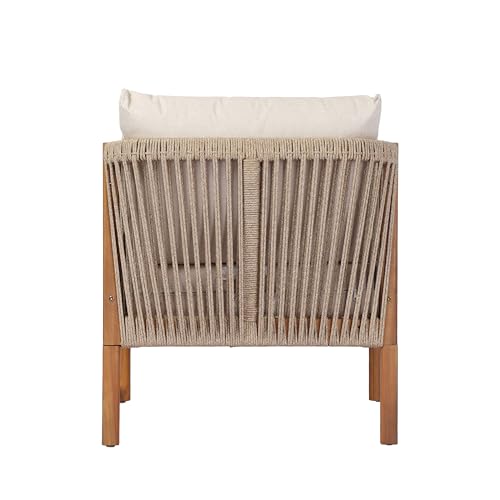 Christopher Knight Home Bubi 5-Seater Patio Furniture Set with Cushion, 4 Piece Outdoor Acacia Wood Conversation Set, Sold Wood Outdoor Sectional Sofa Set with Coffee Table, Teak+Beige