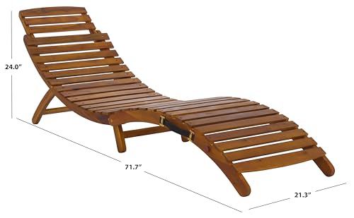 SAFAVIEH Outdoor Patio Furniture Collection - Fanty Brown Solid Wood Folding Chaise Lounge Chair, Slatted Teak-Style Design, Portable Sun Lounger with No Cushion (PAT6803A)