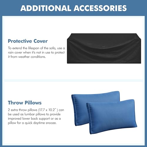 Yaheetech 3-Seat Patio Wicker Sofa, Outdoor Rattan Couch with Furniture Cover, Deep Seat High Back with Cushions & Throw Pillows for Deck/Porch/Balcony/Yard, Brown/Dark Blue