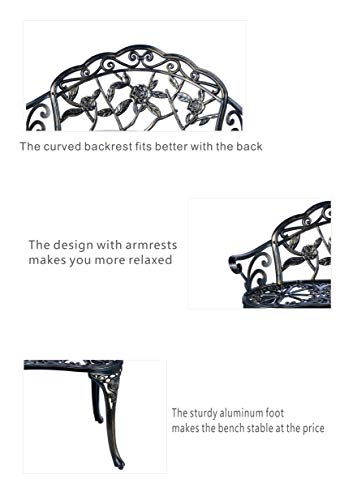 Patio Balcony Bench Double Seat, Anti-Rust Cast Aluminum Patio Garden Bench for Park Yard Outdoor Furniture Copper.1