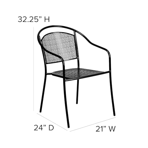 Flash Furniture Commercial Grade Black Indoor-Outdoor Steel Patio Arm Chair with Round Back