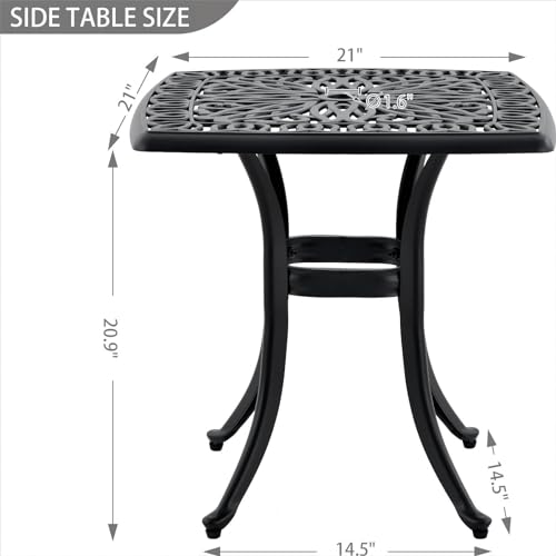 ZOTORUN Outdoor 21" Cast Aluminum Square Side Table End Table for Patio, Backyard, Pool, Indoor Companion, Easy Maintenance and Weather Resistant, Black
