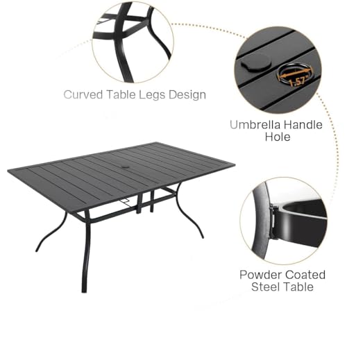 Anmutig 7-Piece Outdoor Patio Dining Set, Outdoor Furniture 6 Sling Dining Swivel Chairs and Steel Frame Slat Rectangular Table with 1.57" Umbrella Hole for Backyard, Grey