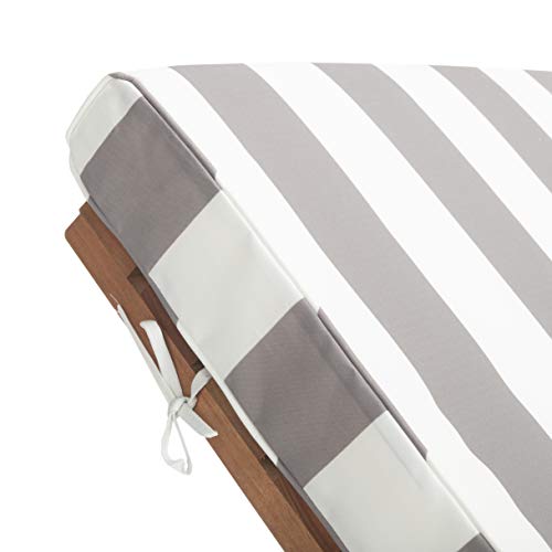 SAFAVIEH Outdoor Collection Newport Natural/ Grey & White Stripe Cushion Built-in Side Table Adjustable Chaise Lounge Chair
