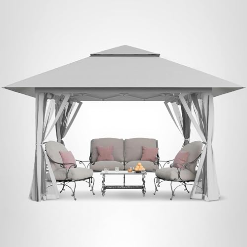 CROWN SHADES 13x13 Pop Up Gazebo, Canopy Tent, Gazebos on Clearance - Outdoor Gazebo for Backyard & Patio Furniture - Carpa Pop Up Tent with Wheeled STO-N-Go Cover Bag (Grey)