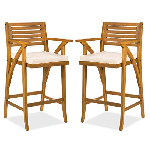 Best Choice Products Set of 2 Outdoor Acacia Wood Bar Stools Bar Chairs for Patio, Pool