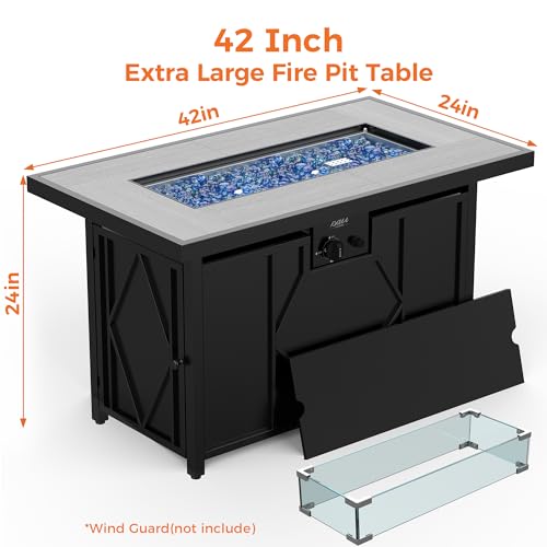 BALI OUTDOORS 42 inch Propane Fire Pit Patio Outdoor Fire Pit Table Large Black Firepits for Outside Rectangular