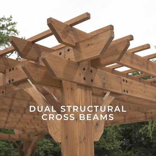 Backyard Discovery Beaumont 16' x 12' Traditional Cedar Wood Pergola Kit with Trellis Roof, All-Season Durability, High-Wind Rating, PowerPort, Shade for Outdoor Patio, Deck, Garden, and Entertaining