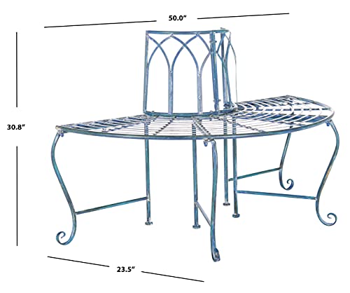 SAFAVIEH Outdoor - Abia Iron Tree Bench - Mossy Blue Iron Metal - Vintage Scrollwork Garden Design - Ideal for Patio, Deck, Porch, Garden, 17" Seat Height (PAT5018C)
