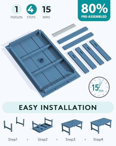 SERWALL HDPE Patio Coffee Table, Rectangle Outdoor Coffee Table, All-Weather Coffee Side Table for Balcony, Poolside, Deck, Garden, Blue