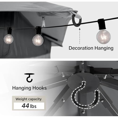 LAUSAINT HOME 10'x13' Outdoor Gazebo, Metal Frame Heavy Duty Patio Canopy Tent Shelter with Double Roofs, Mosquito Nettings and Privacy Screens for Backyard, Garden, Lawn, Gray