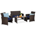 Best Choice Products 4-Piece Outdoor Wicker Patio Conversation Furniture Set for Backyard w/Coffee Table, Seat Cushions - Brown/Navy