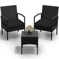 PROHIKER 3 PCS Patio Rattan Conversation Bistro Chairs Set, Outdoor Patio Furniture Wicker Bistro Set with Coffee Table for Garden Porch Balcony Yard Lawn, Black