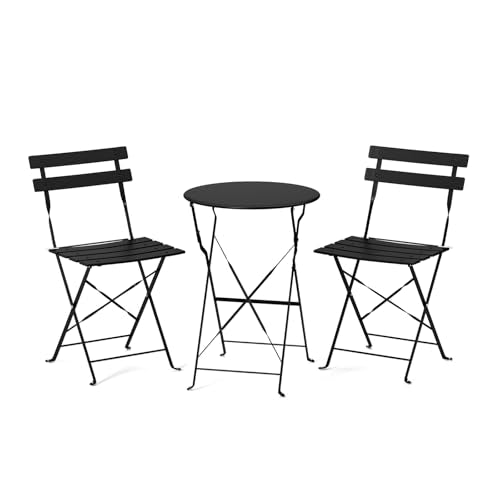 VINGLI Outdoor Folding Bistro Table and Chairs Set of 2, 3-Piece Bistro Set with Premium Steel Frame for Patio, Balcony, Garden, Porch, Yard, Black
