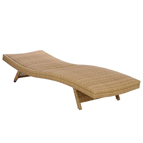 SAFAVIEH Outdoor Patio Furniture Collection – Alex Natural & Taupe Quick Dry Foam Lounger, Adjustable Outdoor Chaise, Modern Curved Design (PAT7545A)