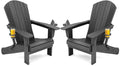 SERWALL Foldable Adirondack Chair Set of 2, HDPE Adirondack Chair with Wood-Texture-Gray