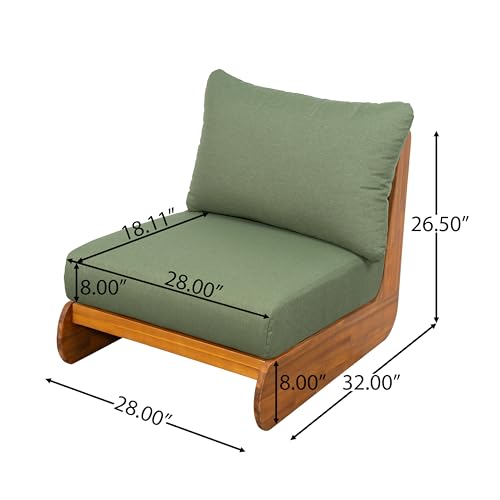 Christopher Knight Home Poppy Outdoor Club Chair with Water Resistant, Acacia Wood Lounge Chair Outdoor, Patio Low Profile Accent Chair, Comfy Reading Chair for Garden Backyard, Teak + Green