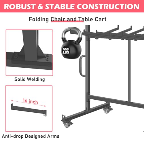 Folding Chair Rack & Cart – Heavy-Duty Folding Chair Storage Dolly with Lockable Wheels, Holds 42 Chairs or 12 Tables (550 lbs Capacity) – Includes Outdoor Weatherproof Cover and Bungee Cords