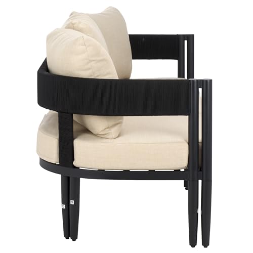 SAFAVIEH Outdoor Collection Viola Black & Taupe Curved Back 3-Seater Sofa