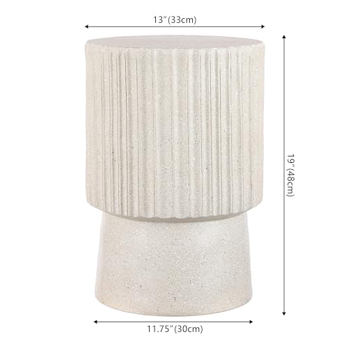 JONATHAN Y Louisa 19" Fluted Outdoor Accent Table, All-Weather Cream Terrazzo Pedestal Garden Stool, Small Round Side Table for Patio, Porch, and Living Room TBL1102B