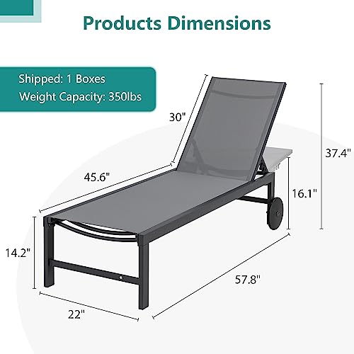 SUNLEI Patio Lounge Chair Outdoor Set of 2, Outdoor Chaise Lounge w/5-Position Adjustable Backrest & All Weather, Pool Lounge Chairs for Pool Beach Deck (Light Grey, 2 Pieces)