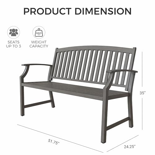 Grand patio Farmhouse Outdoor Bench, Garden Benches with Anti-Rust Aluminum, Faux Wood Grain Finish Frame Patio Bench for Front Porch, Weathered Gray