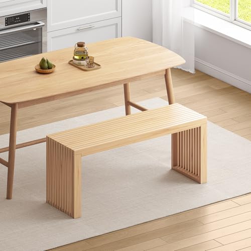 Toolola Bamboo Dining Bench, 35-inch Sleek Design Entryway Shoe Rack Bench, Indoor Kitchen Table Bench, Waterproof Outdoor Bench, Natural
