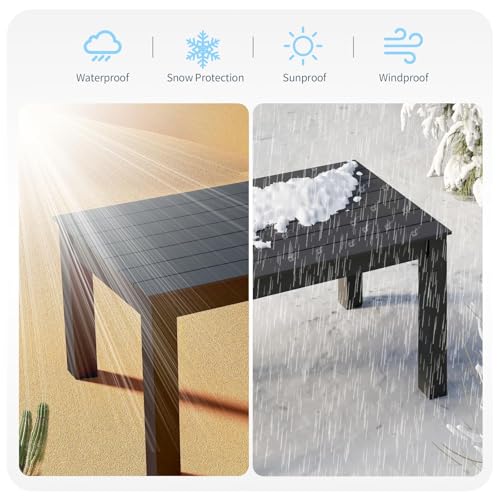 ZHUSI Patio Table and Chairs Set, Outdoor Table and Chairs,HIPS Outdoor Dining Set with Umbrella Hole for Backyard, Poolside, Porch (Black, 7PC)