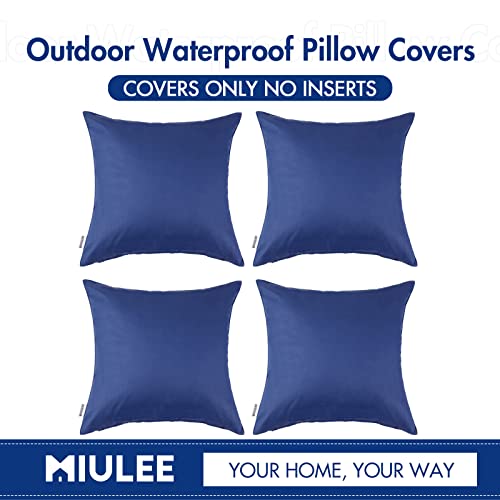 MIULEE Pack of 4 Decorative Outdoor Waterproof Summer Pillow Covers Square Garden Cushion Cases PU Coating Throw Pillow Cover Shell for Patio Tent Park Couch 18x18 Inch Navy Blue