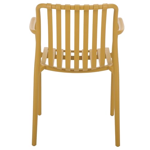 SAFAVIEH Outdoor Patio Furniture Collection – Holly Yellow Stacking Dining Armchair Set of 2, Fully Assembled Outdoor Chairs, Modern Slatted Design, Weather-Resistant Patio Seating (PAT4702E-SET2)