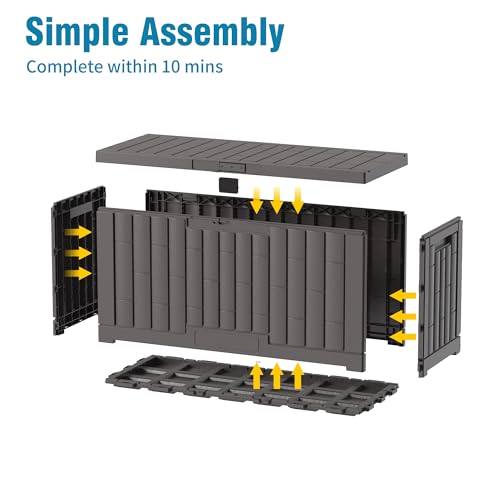 Outdoor Storage Box, 60 Gallon Waterproof Deck Box, Lockable Storage Container, Built-in Reinforcing Metal Rod Outside Resin Bin for Patio, Garden, Poolside and Garage