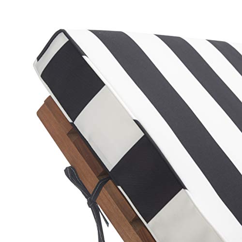SAFAVIEH Outdoor Collection Newport Natural/ Black & White Stripe Cushion Built-in Side Table Adjustable Chaise Lounge Chair
