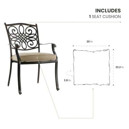 Hanover Replacement Cushion for Traditions Stationary Dining Chairs and Swivel Rockers in Tan, Weather-Resistant Seat Cushion for Outdoor Chair