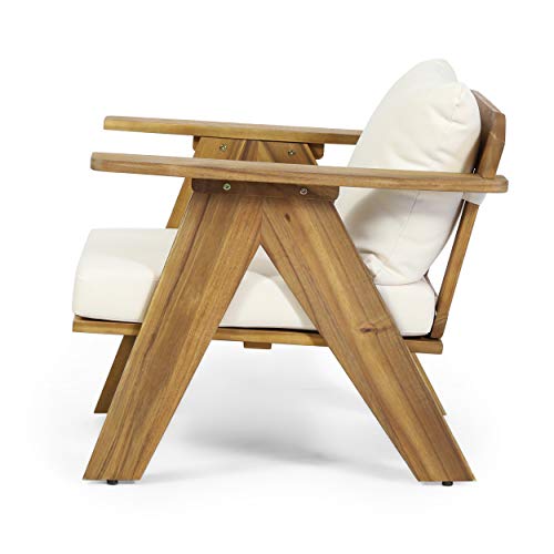 Christopher Knight Home Arcola Outdoor Club Chair with Cushion - Acacia Wood - Teak/Beige (Set of 2)