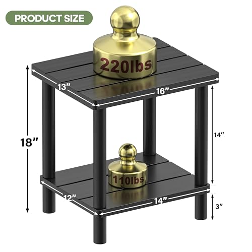 LEJANEOYE Outdoor Side Table, 2-Tier Small Outdoor Table for Patio, Adirondack Side Tables for Outside or Indoor, Bamboo End Table for Pool, Porch, Weather Resistant Easy Maintenance-Black