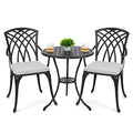 NUU GARDEN Bistro Set 3 Piece Outdoor Cast Aluminum Patio Bistro Set Patio Table and Chairs Set of 2 with Umbrella Hole and Gray Cushions, Black