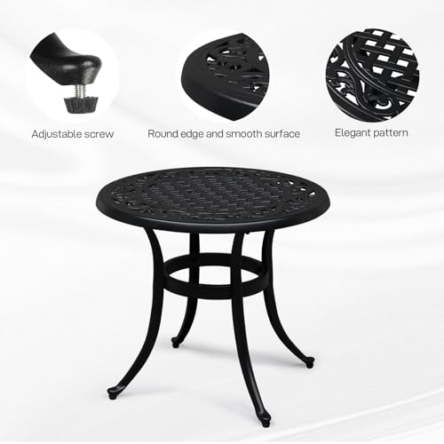 VINGLI 24” Cast Aluminum Outdoor Side Table, All Weather Round Patio Side Table End Table for Porch Backyard Balcony Outside (Black)