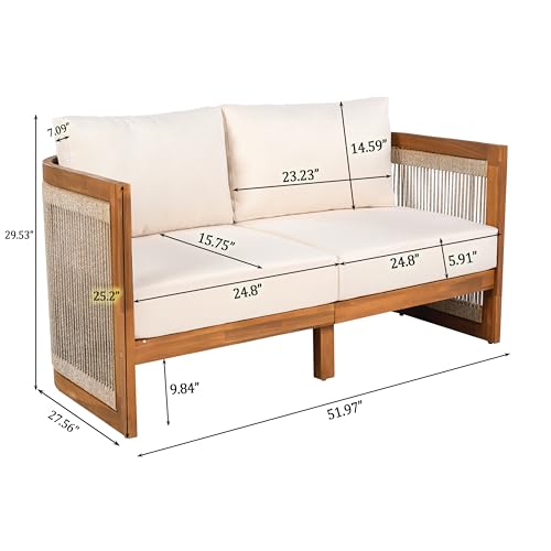 Christopher Knight Home Nesbit 8-Seater Patio Furniture Set with Removable Cushion, 8 Piece Outdoor Acacia Wood Conversation Set, Wooden Outdoor Sectional Sofa Set with Coffee Table, Beige
