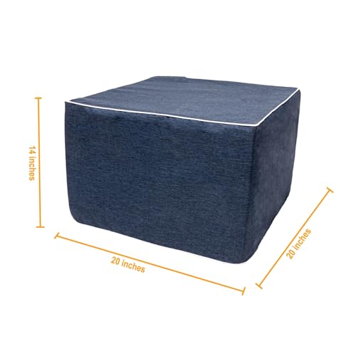 AbunHeri Outdoor Ottoman 20x20x14 Inches Outdoor Square Ottomans for Patio Modern Lightweight Foam Stuffed Pouf Outdoor Footstool Footrest (Navy Blue)