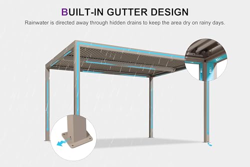 PURPLE LEAF Louvered Pergola 10' × 13' Outdoor Hardtop Gazebo Adjustable Aluminum Sun Shade for Deck Garden Backyard Patio Retractable Roof Canopy