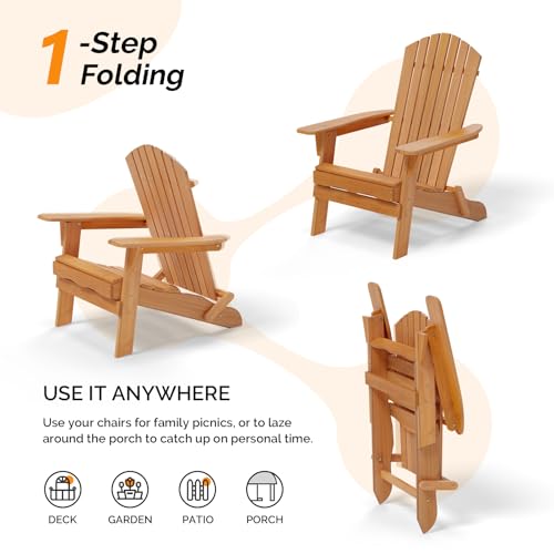 VINGLI Folding Adirondack Chairs Set of 4, Wood Adirondack Chair for Outdoor, Foldable Fire Pit Chairs for Patio, BBQ, Porch, Yard, Pool