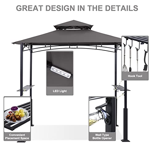ABCCANOPY 8x5 Grill Gazebo - Outdoor BBQ Canopy Shelter with Led Light for Patio Backyard Grilling (Dark Grey)