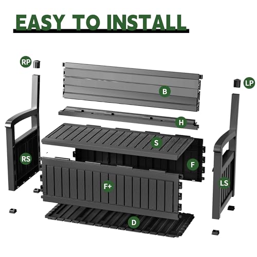 GYMHILL 80 Gallon Outdoor Storage Bench Spacious Storage Box Waterproof Resin Deck Box Lockable for Patio, Garden, Living Room & Outdoor Spaces（Black）