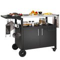 Shintenchi Outdoor Grill Cart Table with Stainless Steel Top for Kitchen Prep and BBQ, Outdoor Kitchen Island Table with Side Handle, Multifunctional Outdoor Grill Table, Black