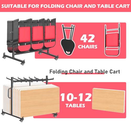 Folding Chair Rack & Cart – Heavy-Duty Folding Chair Storage Dolly with Lockable Wheels, Holds 42 Chairs or 12 Tables (550 lbs Capacity) – Includes Outdoor Weatherproof Cover and Bungee Cords
