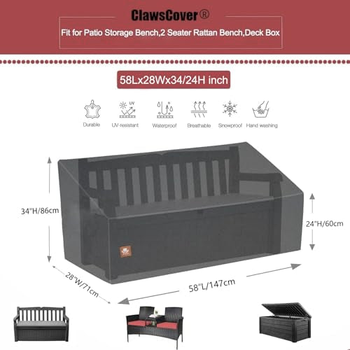 2 Seater Outdoor Patio Seating Storage Bench Cover Waterproof for Keter Solana 70 Gallon Storage Bench Deck Box and Sofa Couch Chair Loveseat Furniture,with Drawstring,58Wx28Dx34H Inch-ClawsCover
