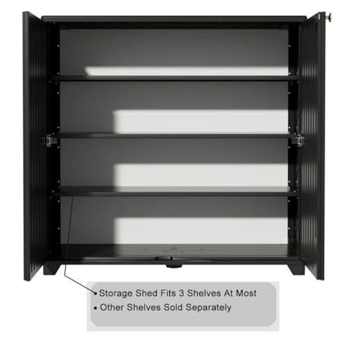 KINYING Outdoor Storage Cabinet Waterproof, 60 Gallon Resin Outdoor Storage Shed for Patio/Garden/Backyard, Outdoor Storage Box for Cushions,Garden Tools and Pool Supplies(Black with 1 Shelving)