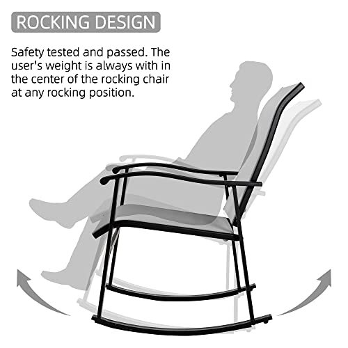Vongrasig 3 Piece Outdoor Rocking Bistro Set, Textilene Fabric Small Patio Furniture Set, Front Porch Rocker Chairs Conversation Set with Glass Table for Lawn, Garden, Balcony, Poolside (Light Gray)