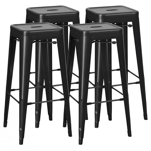 Shahoo 30 Inches Metal Bar Stools Counter Height Stackable Backless Stools, Industrial Patio Stools Indoor Outdoor Metal Kitchen Stools Set of 4 (Black)