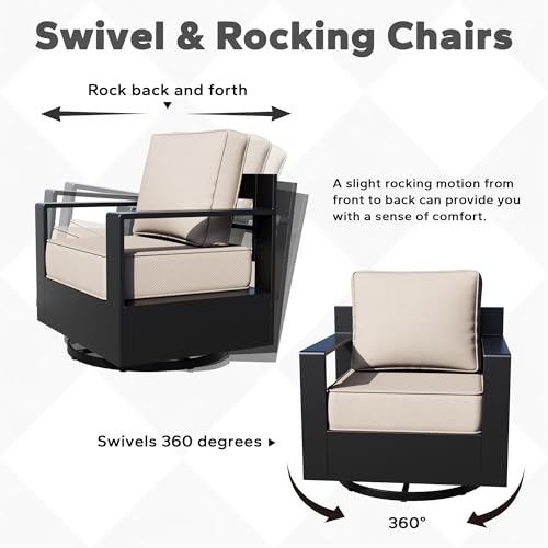 Qsoer Aluminum Patio Swivel Chair - Outdoor Swivel Rocking Chair with 6" Thick Removable Cushions, All-Weather Metal Frame, Deep Setting for Garden, Poolside and Porch